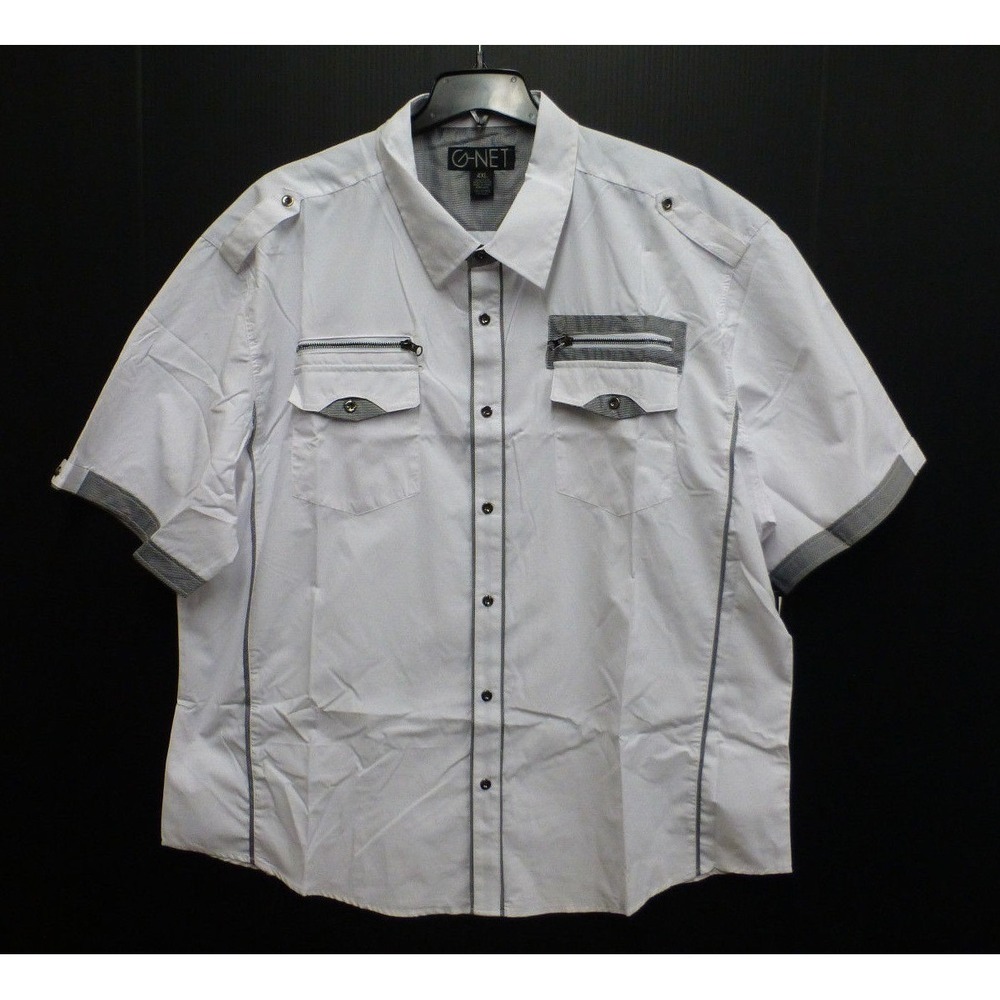 G-Net Casual Shirt Mens Size 5XL (62" Chest) White w/ Black Plaid Slim Fit New